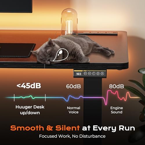Huuger 55 x 28 Large Electric Standing Desk with 4 AC Outlets, Type-C Port, Height Adjustable Computer Desk, 27.6" Deep Desktop, Stand up Gaming Desk, 3 Preset Heights, for Home Office, Black - Image 6