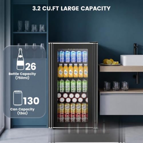 Electactic 26 Bottle Wine Cooler 130 Can Beverage Refrigerator, Small Freestanding Cabinet Wine Cellar with 40℉-61℉ Temperature Control Glass Door, Black - Image 2