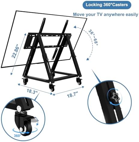 Low Height Mobile TV Stand, Low TV Stand with Wheel for 26-65 inch TV, Hight Adjustable, 36° -68° Adjustable Viewing Angle,Max 50KG, Vesa 600×500, Confidence Monitor Stand - Image 4