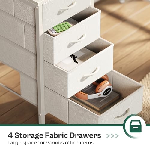 Huuger 55 Inch Computer Desk with Power Outlets and LED Lights, Gaming Desk with 4 Drawers, Office Desk with Monitor Stand, Study Work Home Office, White - Image 5