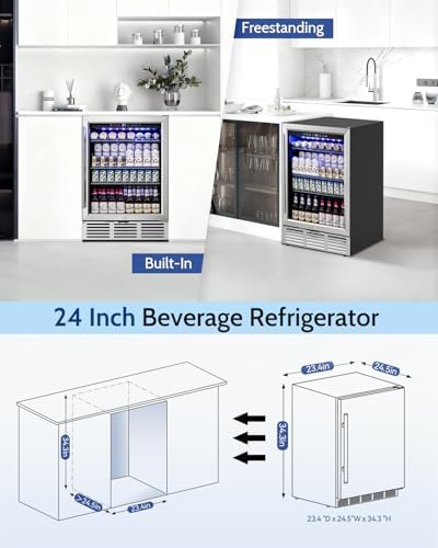 Feelfunn 24 Inch Beverage Refrigerator Under Counter,180 Cans,Silver - Image 6