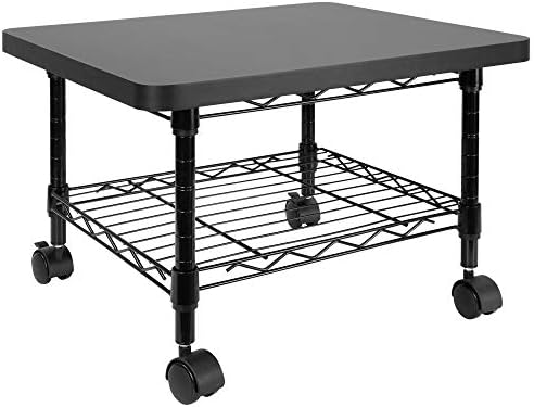 Mount-It! Under Desk Printer Stand with Wheels | Mobile Printer and Fax Cart with Storage Shelf for Office and Home Use, 2 Tiers (Black) by Mount-It