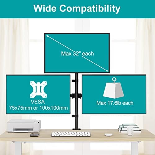 MOUNT PRO Triple Monitor Mount, Monitor Desk Mount for 3 Screens up to 32 inch, 17.6 lbs Each, Fully Adjustable Stacked Computer Stand, Table VESA Mounting, C clamp/Grommet Base - Image 2