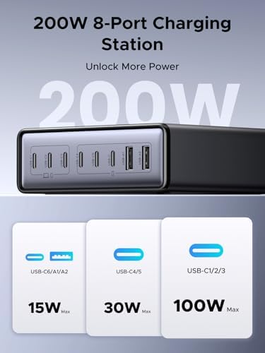 UGREEN Nexode 200W GaN USB C Charging Station, 8-Port Desktop Charger with PD 100W for MacBook Pro 16"/Air, Dell XPS, iPad Pro, iPhone 17/16/15, Galaxy S25/S24, Pixel 10/9 - Image 2