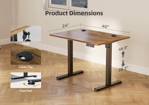 YDN 40 x 24 Inch Rustic Brown Electric Standing Desk - Image 3
