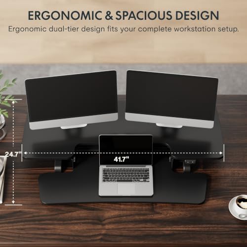 FLEXISPOT 42" Electric Standing Desk Converter, Motorized Sit to Stand Desk Riser, Height Adjustable Desktop Dual Monitor Workstation with Large Keyboard Tray, Black - Image 5