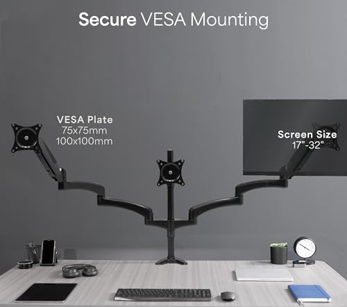 VIVO Triple Pneumatic Monitor Mount for 3 Screens up to 32 inches, Fully Adjustable, Heavy Duty Desk Stand with C-Clamp, Black, STAND-V300G - Image 5