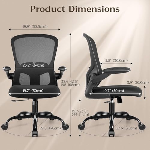 FelixKing Office Desk Chairs, Ergonomic PC Desk Chair with Wheels, Adjustable Lumbar Support and Height, Swivel Computer Chair with Flip-up Armrests, Ergo Mesh Backrest for Working (Black, Pack of 8) - Image 3