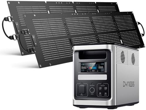 DYNESS 1536Wh Solar Generator with 2 * 100W Foldable Solar Panel, LiFePO4 Battery Backup 1800W AC (3600W Surge) Portable Power Station, Fast Charging for Home Backup, Camping, RV & Power Outage by Dyness