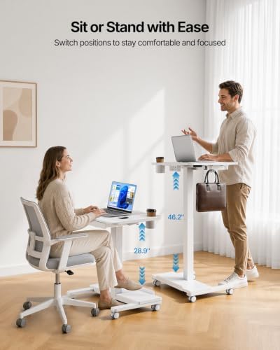 HUANUO 24" Small Mobile Standing Desk with Drawer and Charging Station - Image 5