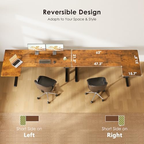 OffiGo 63 Inch Reversible L Shaped Electric Standing Desk, Rustic Brown - Image 5