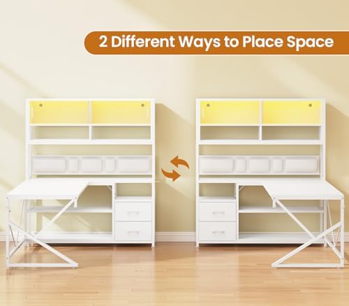 SEDETA L Shaped Gaming Desk with Storage Shelves, 2 Drawer, LED Light - Image 3