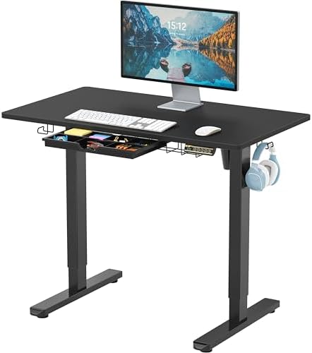 SHW 40-Inch Electric Height Adjustable Standing Desk w/Drawer, Black by SHW