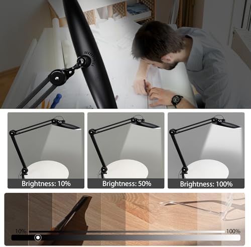 20" LED Desk Lamp with Clamp, 24W CCT Adjustable Dimmable Nail Light for Desk, 120 LEDs Metal Swivel Arm Daylight for for Nail Tech Task Home Office Reading Architect Craft, Black - Image 2