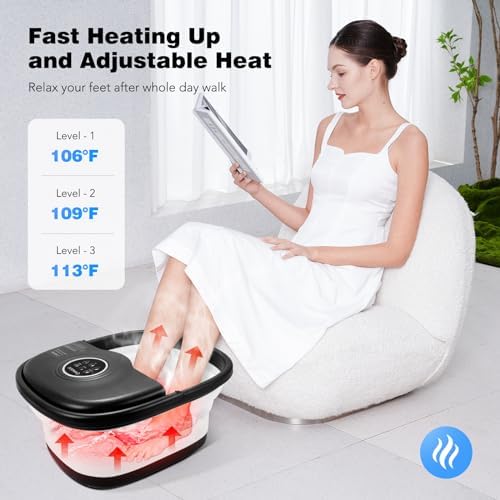 KNQZE Collapsible Foot Spa Bath with Heat & Remote Control, Bubble Massage, Temperature Control, Red Light (Black) - Image 4