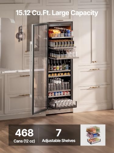Ca'Lefort Beverage Refrigerator 24 Inch, 468 Cans Tall Fridge with Double Glass Door, Built-in or Freestanding Drink Cooler with Amber LED Light, Beverage Fridge for Kitchen Bar Office(Left-Hinged) - Image 2