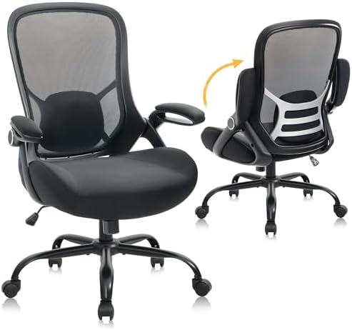 HYLONE 400lbs Heavy Duty Office Chair, 5" Thickened Seat Ergonomic Desk Chair with Adjustable Armrests, Home Office Computer Chairs for Long Hours Mesh Executive Chair(Black) by HYLONE