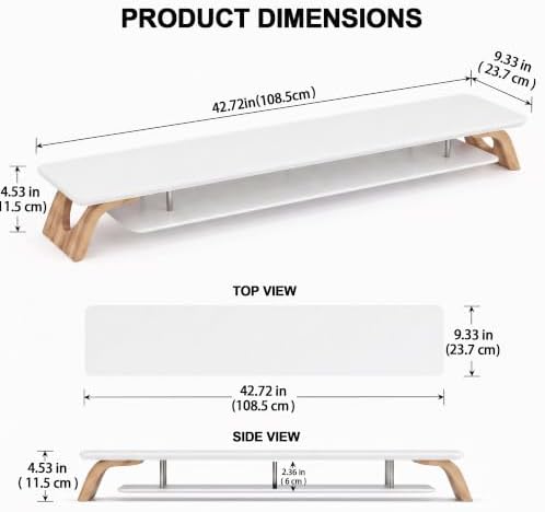 42.5''Dual Monitor Stand Riser for 2 Monitors with Acacia Wood, White - Image 2