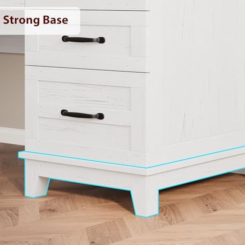 53.54" Executive Desk with Drawers, Farmhouse Home Office Desk with Charging Station & File Cabinet, 4 Storage Drawers Computer Desk with Power Outlet for Work Study Writing, White Walunt - Image 7