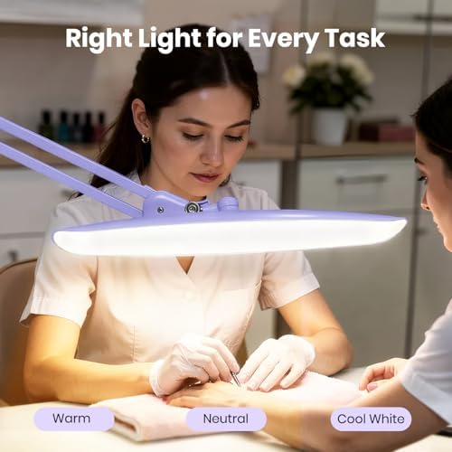 Neatfi XL 2200 Lumens 20W LED Desk Lamp with Clamp – Adjustable Color Temperature | 4-Level Dimmable Light | Home Office, Crafts & Workbench | 20-Inch Wide Head (Lavender, CCT with Clamp) - Image 2