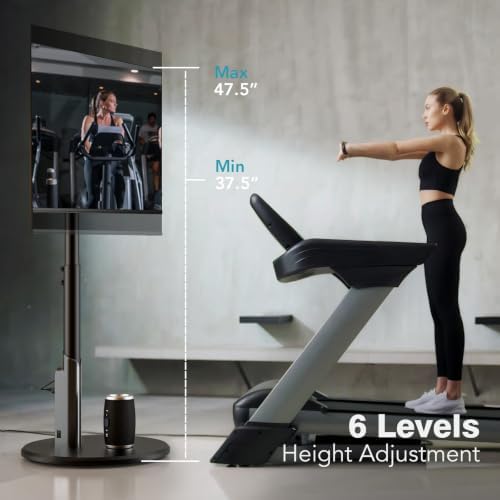 Floor Mobile TV Stand with Power Outlet, Rolling TV Cart for 27-70 Inch OLED LED Monitors, 6 Levels of Height Adjustment, Ambient Lighting on The Bottom Wheels Holds up to 88lbs, 400x400mm - Image 4