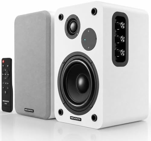 White Powered Bookshelf Speakers: 5-Inch Stereo for PC and Office by MEVOSTO