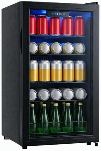 3.2 Cu.ft Beverage Refrigerator, 130 Can Wine Soda Beer Fridge with Glass Door and Digital Temperature Control, Undercounter Drink Cooler for Office Home Bedroom Dorm Bar by Unknown