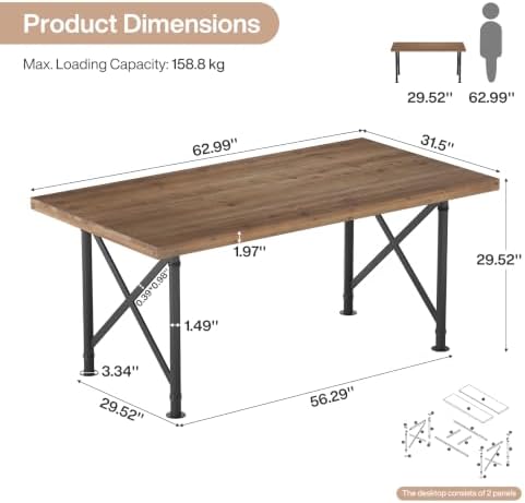 Tribesigns Solid Wood Executive Desk, 63" Industrial Home Office Desk - Image 2