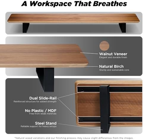 ULTRARM Moodular Wooden Monitor Stand Desk Organizer, Large 45.6" Walnut - Image 3