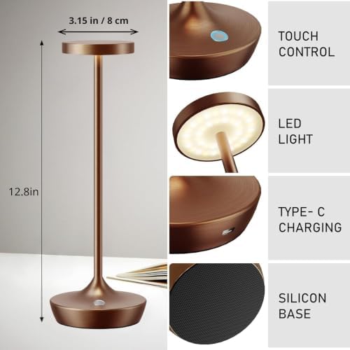 Brown Cordless Table Lamps, Rechargeable 6000mAh, 72H Runtime, Waterproof - Image 4