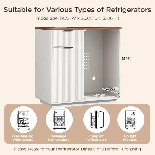 Mini Fridge Cabinet, Coffee Bar Cabinet with Fridge Space, Distressed White - Image 5