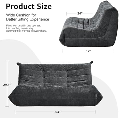 Hobestluk Large Bean Bag Chairs for Adults Fireside BeanBag Couch Togo Sofa - Image 2