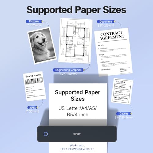 iDPRT Portable Thermal Printer Wireless for Travel, Printers for Home Use, Come with Carry Case& 200 Sheets Thermal Paper, Support 8.5x11 US Letter&A4 Thermal Paper, Compatible with Phone Laptop - Image 4