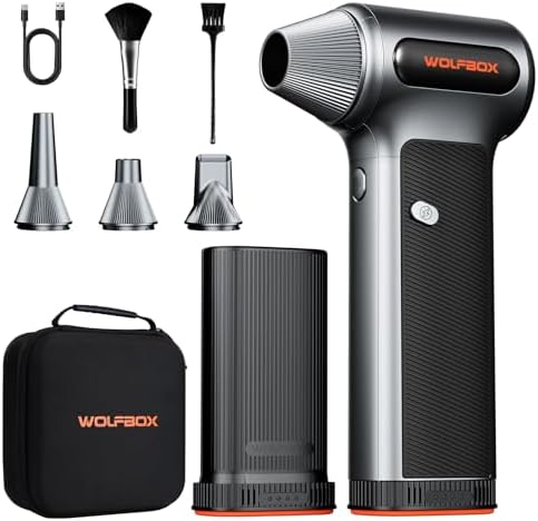 WOLFBOX MF200-2PK Compressed Air Duster, 2 Swappable Batteries & Case by WOLFBOX