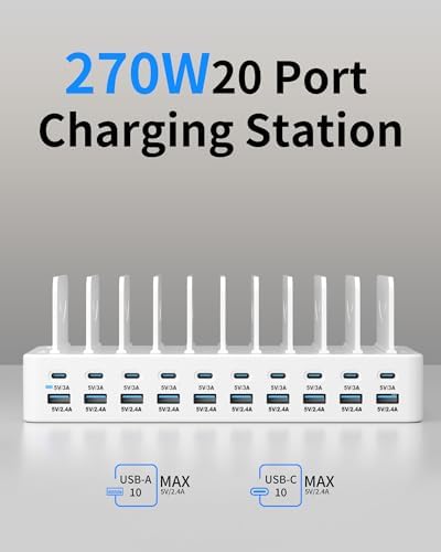 20-Port 270W Charging Station for Multiple Devices, USB Charger Station - Image 2