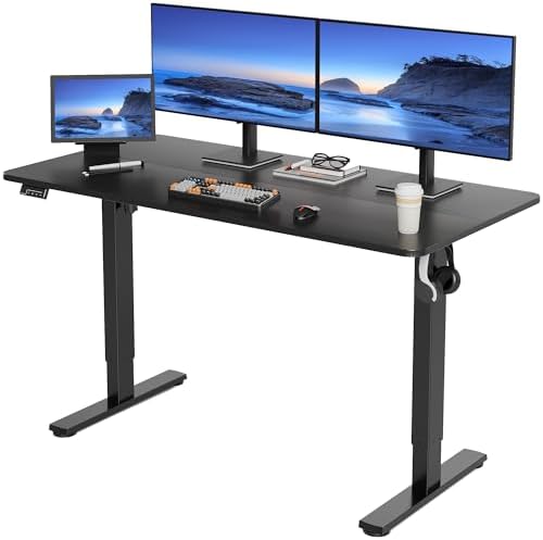 LongKe Electric Standing Desk Adjustable Height, 55x24 Inches Sit Stand up Desktop for Home Office, Ergonomic Rising Computer Table with Memory Preset, Black by Unknown