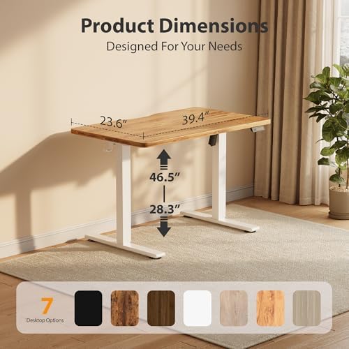 Cubiker Standing Desk, 40x24 Inches Sit Stand Home Office Desk, Electric Stand up Desk, Adjustable Desk with Splice Board, White Frame/Light Rustic Top - Image 2