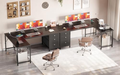 Furologee 55" L Shaped Desk with Power Outlets & USB-C Port, Reversible Corner Computer Desk with File Drawers, Work Study Gaming Table for Home Office, Dorm, Black - Image 2