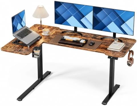Acrolix L Shaped Electric Standing Desk,59x40 Reversible,Rustic Brown by Acrolix