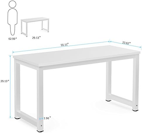 Tribesigns Computer Desk, 55 inch Large Office Desk Computer Table Study Writing Desk for Home Office, White + White Leg - Image 3