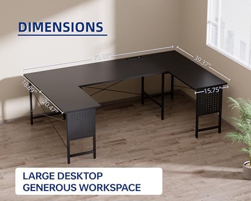 Pamray 71 Inch Large Computer Desk with Power Outlets,U Shaped Corner Desk for Home Office Work and Gaming Marble - Image 6
