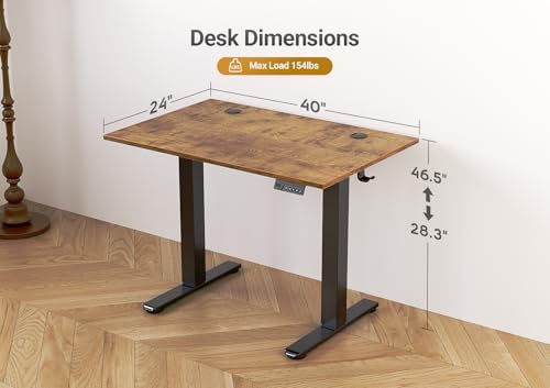 Seang Electric Standing Desk Adjustable Height, 40 x 24 Inch Sit Stand Desk with T-Shaped Frame, 3 Memory Presets & Cable Management for Home Office Computer Workstation, Black Frame/Rustic Brown Top - Image 3