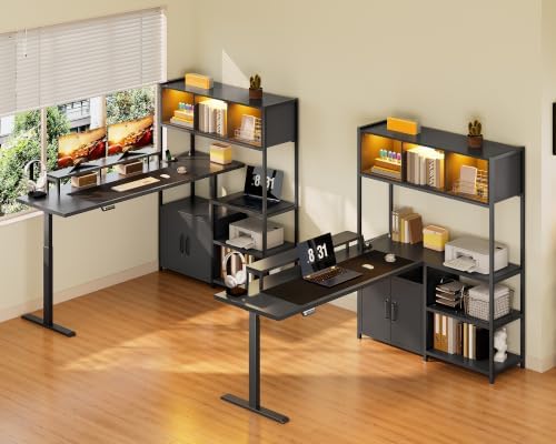 RALGEND 2 Pack L Shaped Standing Desk, Sit Stand Desk with Storage Hutch by RALGEND