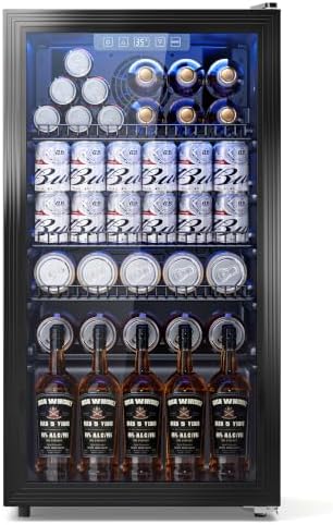 3.2 Cuft Beverage Fridge, 130 Can Mini Fridge With Glass Door, Black by Tehanld