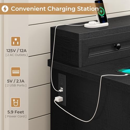 BTHFST 59.1" Executive Desk with File Drawer, Charging Station, Black - Image 3