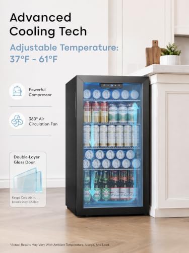Icyglee 126 Can Beverage Refrigerator, 3.2 Cu.Ft Mini Fridge, Glass Door - Image 5