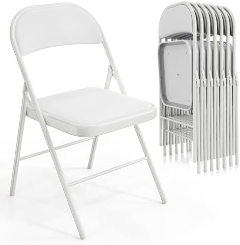 VINGLI 8 Pack Folding Chairs with Padded Seats, Metal Frame with Pu Leather Seat & Back, Capacity 350 lbs, White by VINGLI