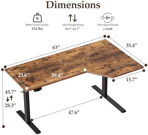 Klicelor L Shaped Standing Desk 63 x 35.4 Inch, Electric Height Adjustable Corner Desk for Home Office Workstation, Ergonomic Sit Stand Computer Table with Memory Controller, Rustic Brown - Image 3
