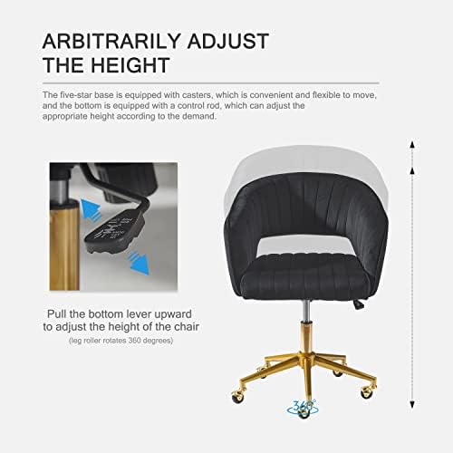 Nrizc Velvet Office Desk Chair, Upholstered Home Office Desk Chairs with Adjustable Swivel Wheels, Ergonomic Office Chair for Living Room, Bedroom, Office, Vanity Study (Black) - Image 5