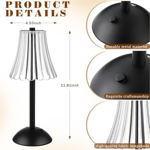 Liliful 4 Pcs Cordless Table Lamp LED Touch, Black, Rose Style - Image 2